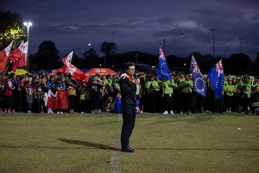 QRL CEO Ben Ikin addresses the opening ceremony crowd at QPICC.