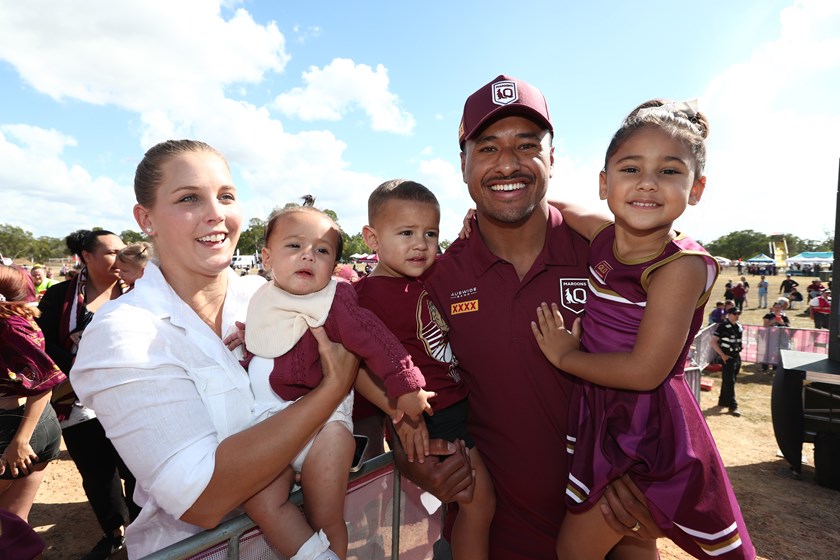 Felise Kaufusi with his family during a recent Queensland Maroons fan day in Bundaberg.