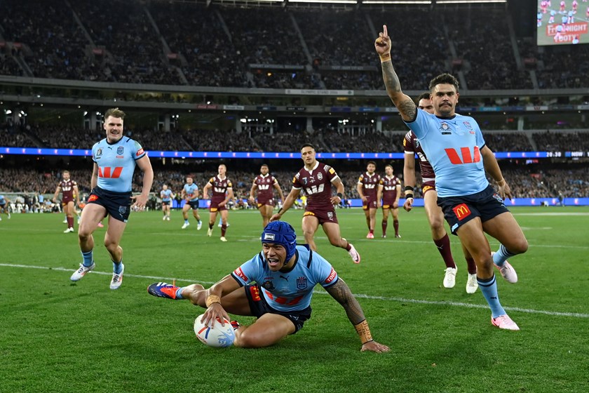 Blues winger Brian To'o crossed for a double in NSW's Game Two victory. 