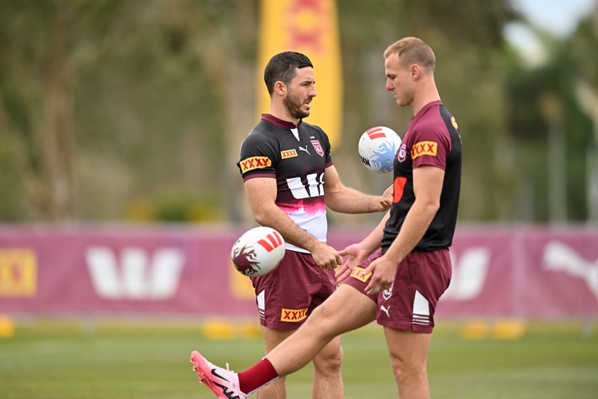 Ben Hunt with Maroons skipper Daly Cherry-Evans in Queensland camp.