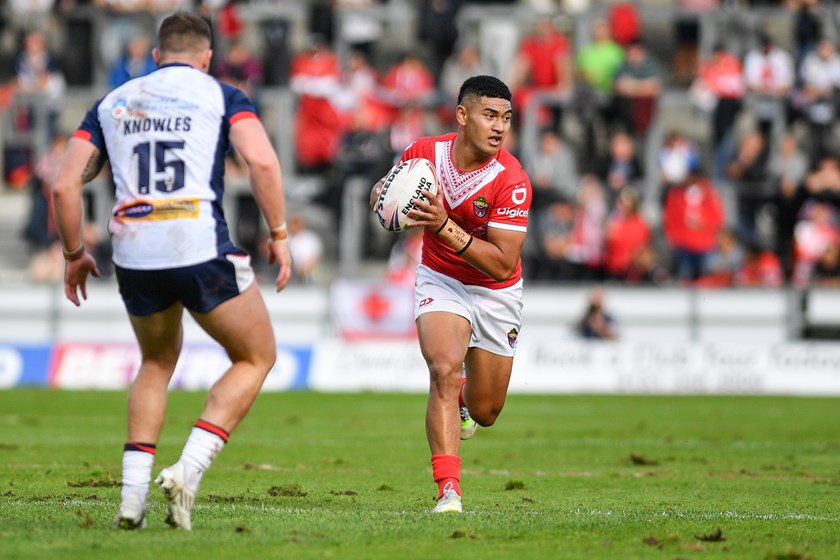 Katoa representing Tonga in the Test series against England.