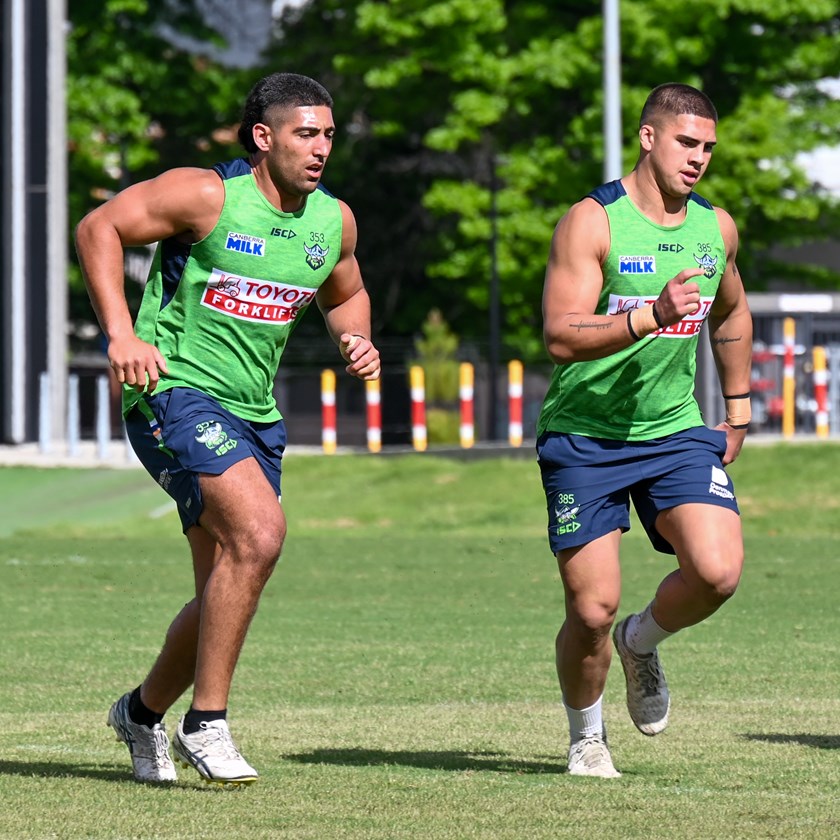 Emre Guler (left) and Trey Mooney (right) during pre-season training.