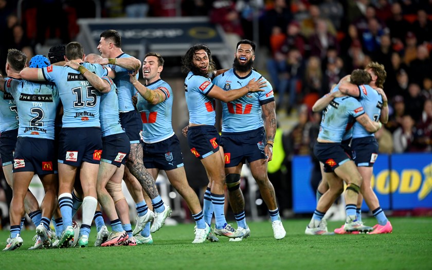 Payne Haas celebrates during the 2024 State of Origin series.