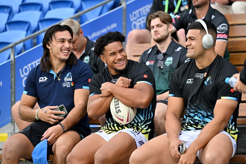 Titans forwards Tino Fa'asuamaleaui, Josiah Pahulu and David Fifita.