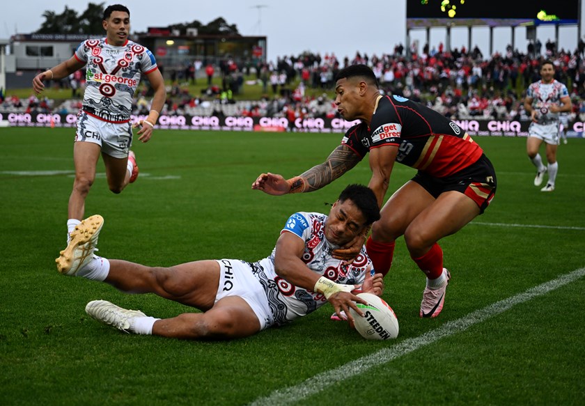 Max Feagai as a Dragon played against the Dolphins in Round 17 in 2024.