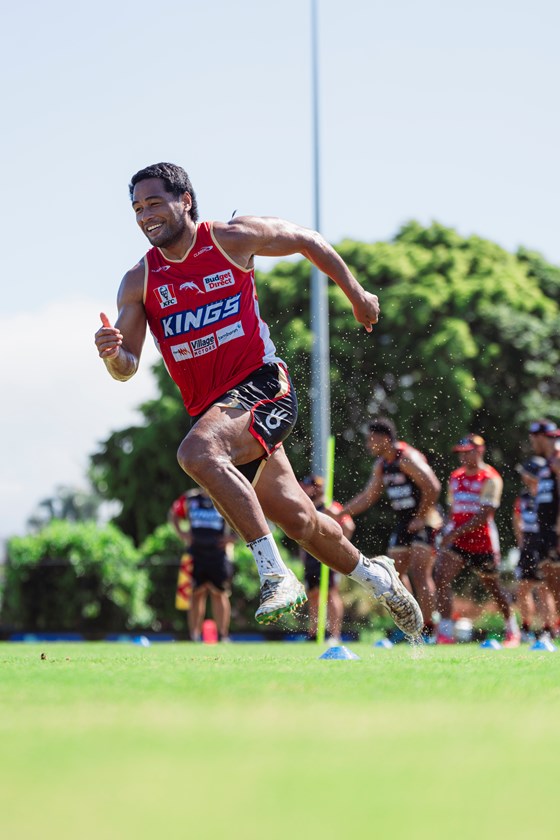 Max Feagai in action at Dolphins training.