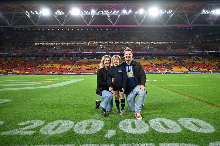 Rugby league's 200,000th club rugby league participant Oscar White and his family.