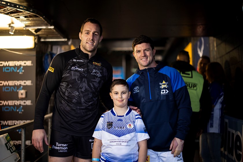 Hunter St Clair from Penrith Waratahs performed the coin toss at the Panthers v Cowboys game.