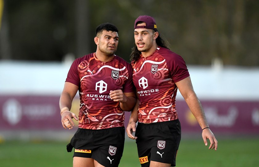 David Fifita with his Titans captain Tino Fa'asuamaleaui in Queensland camp.