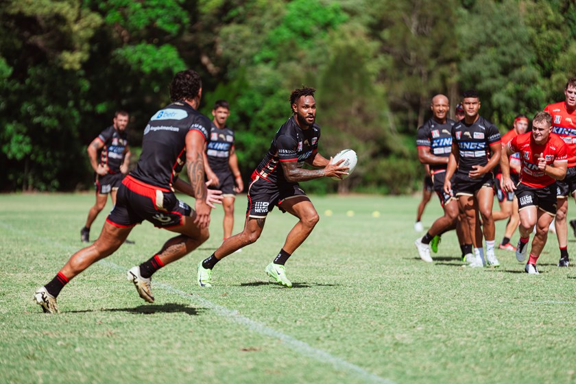 Hamiso Tabuai-Fidow at Dolphins pre-season training.