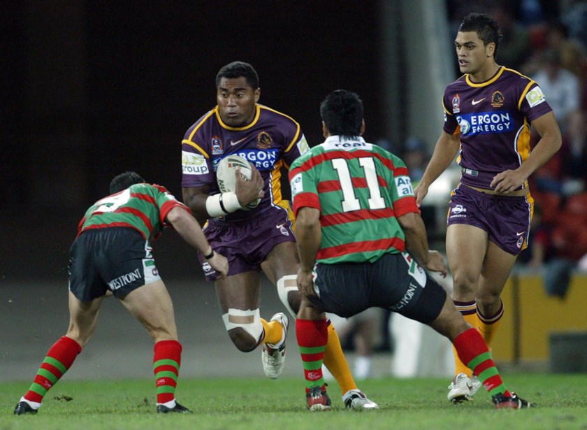 Petero Civoniceva on the charge for the Brisbane Broncos.