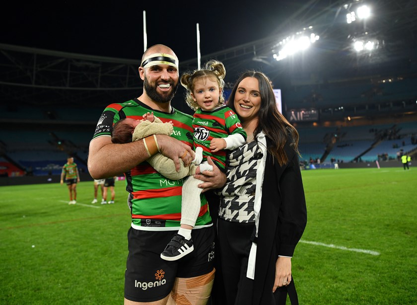 Nicholls with his two daughters and wife Perrie.