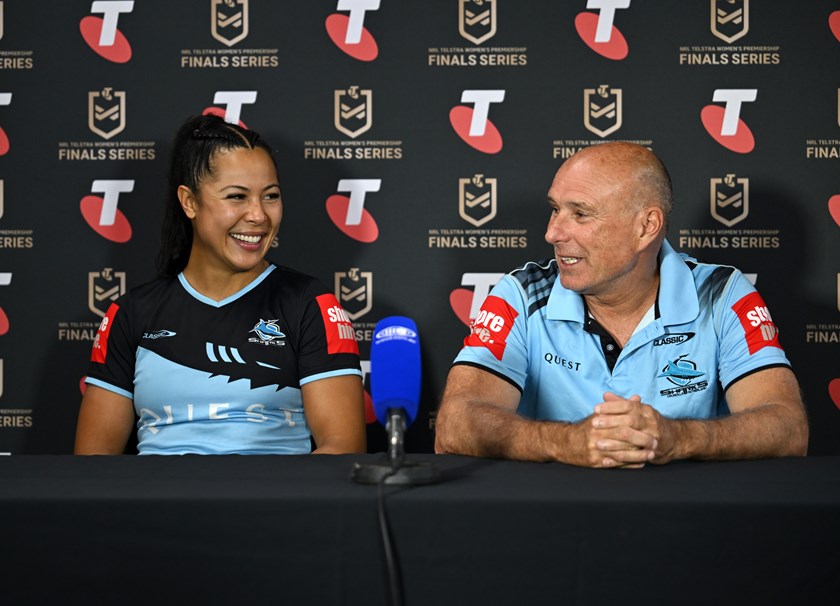 Tiana Penitani and Sharks coach Tony Herman. 