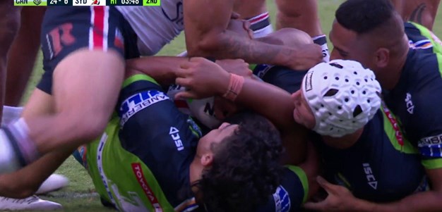 Hopoate and Savage with the try-saver