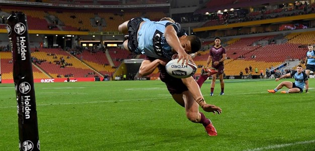 Brian To'o reacts to his junior Origin try