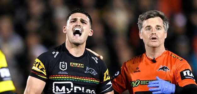 Nathan Cleary is forced from the field with a shoulder injury