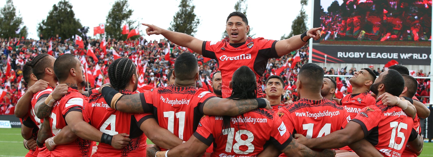 Jason Taumalolo leads the Tongan cultural dance.