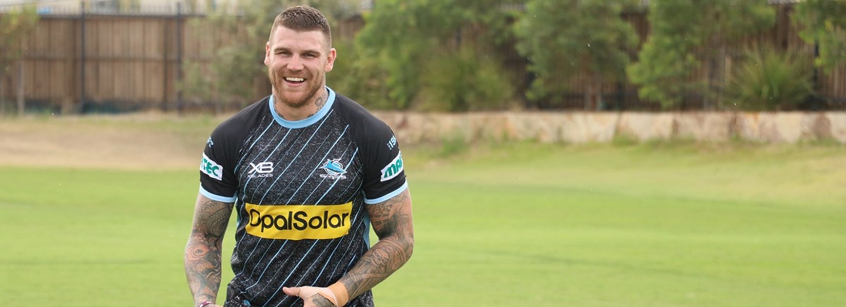 Cronulla recruit Josh Dugan at Sharks training.