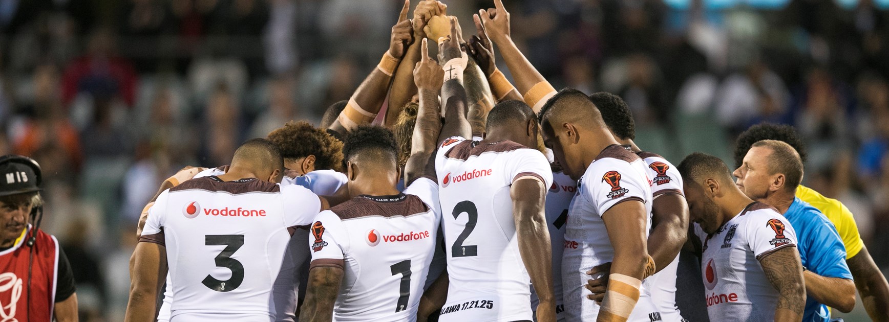 Fiji players before a Test match.