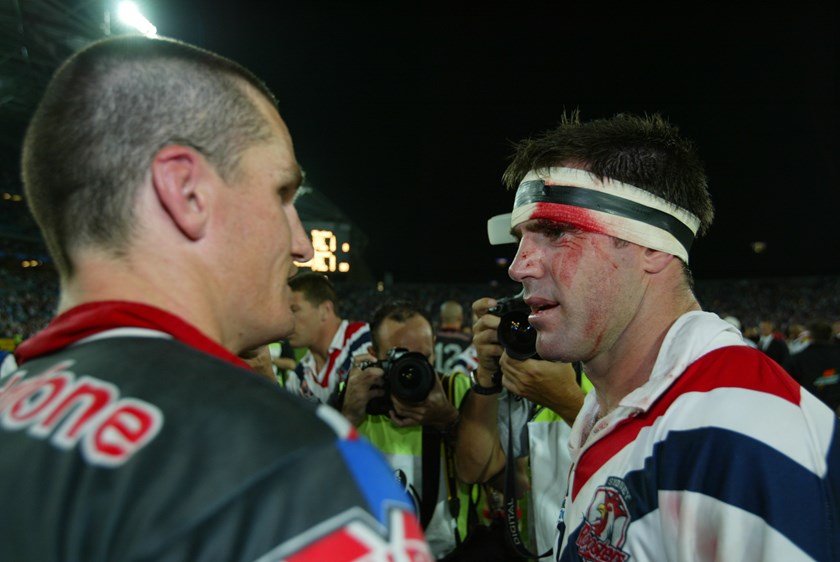 Ivan Cleary and Brad Fittler after the 2002 grand final.