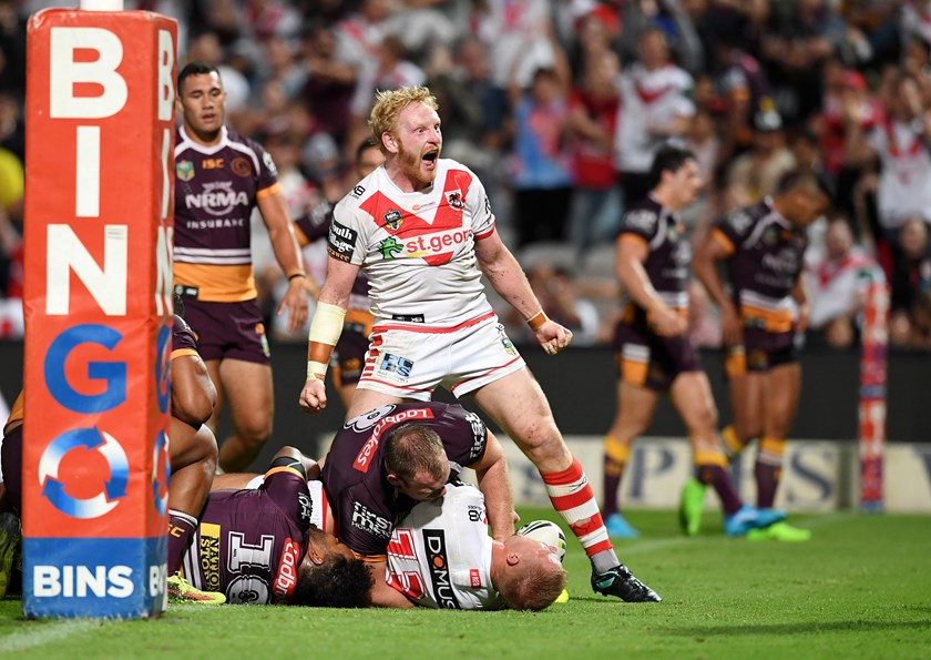 James Graham celebrates a try.