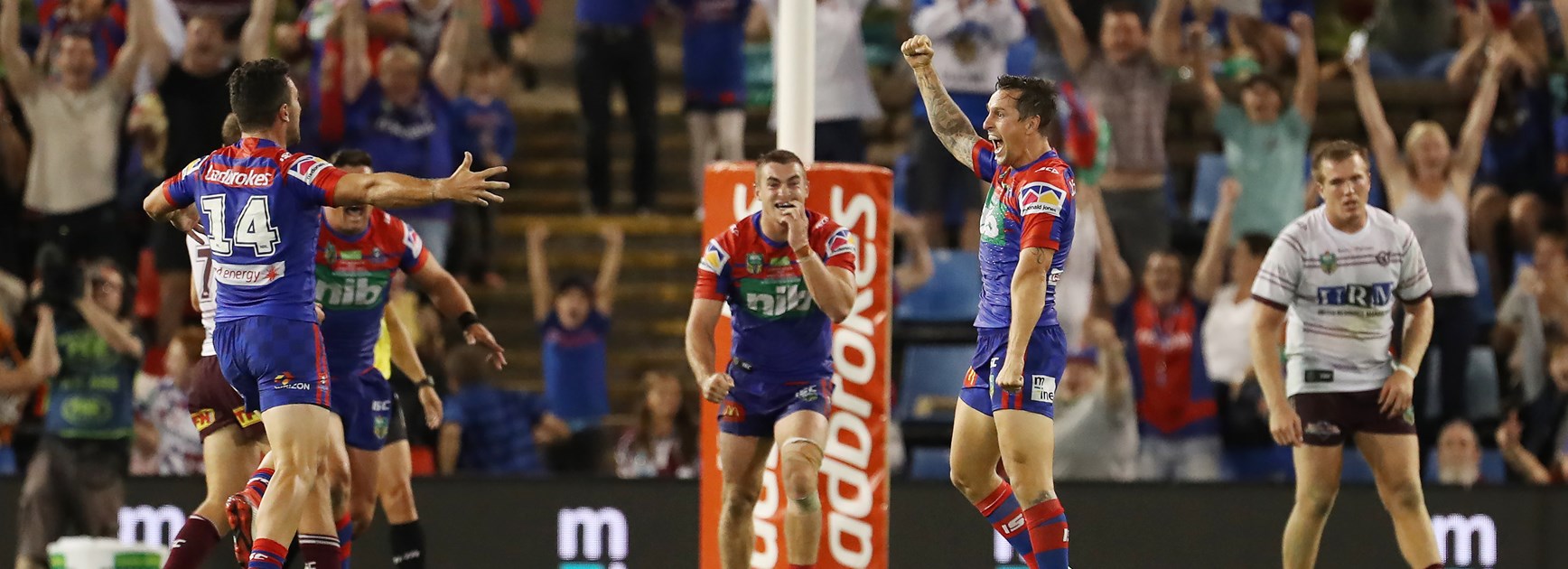 Mitchell Pearce after securing a win for the Knights.