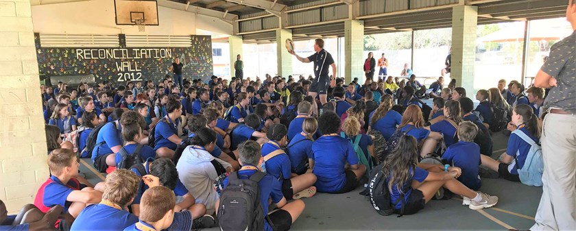 Former Canberra Raiders captain Alan Tongue in the Queensland town of Weipa as part of the Voice Against Violence campaign.