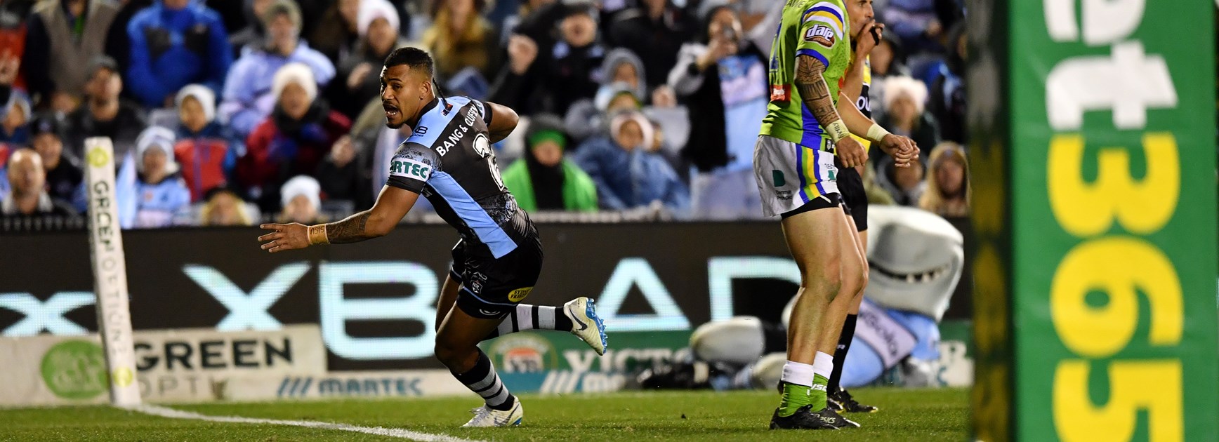 Sione Katoa scores against Canberra.