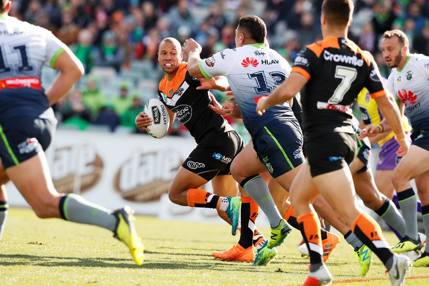 Wests Tigers fullback Moses Mbye.