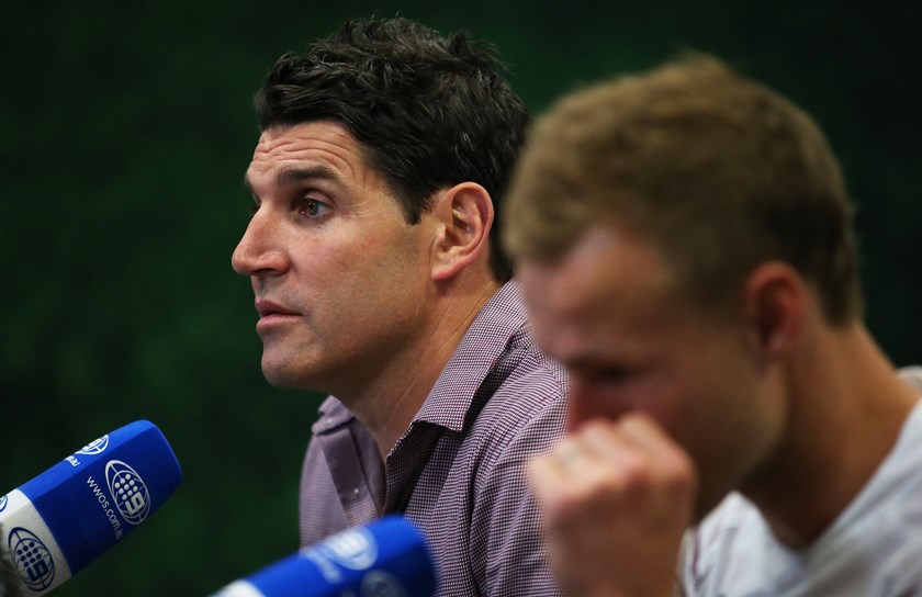 Trent Barrett and Daly Cherry-Evans front the media.