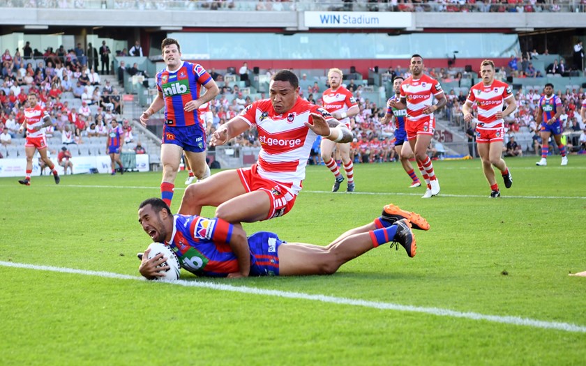 Tautau Moga scores in Wollongong.