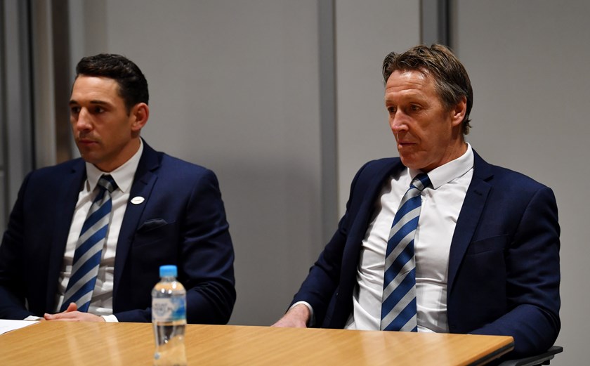 Billy Slater and Craig Bellamy at Slater's judiciary hearing.