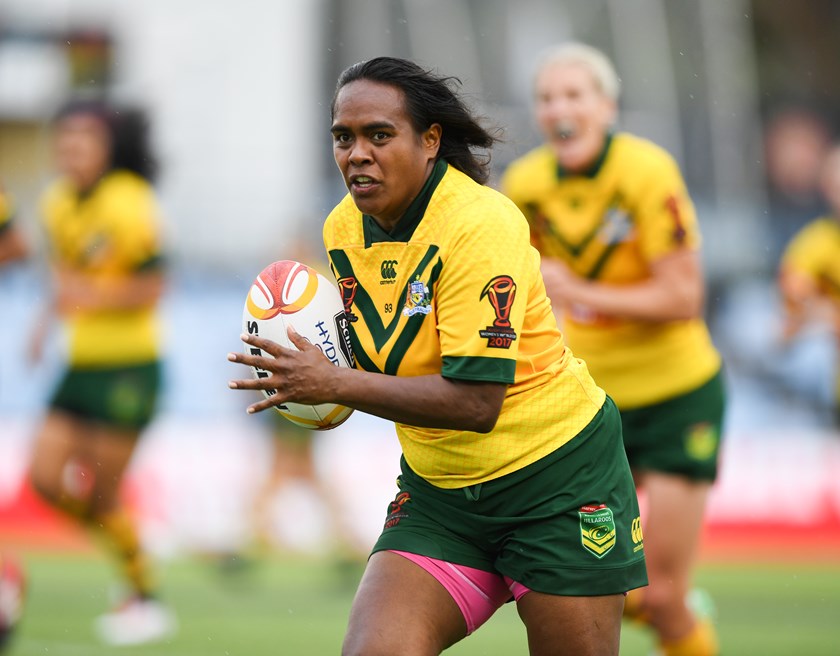 Lavina O'Mealey representing the Jillaroos at the 2017 World Cup.