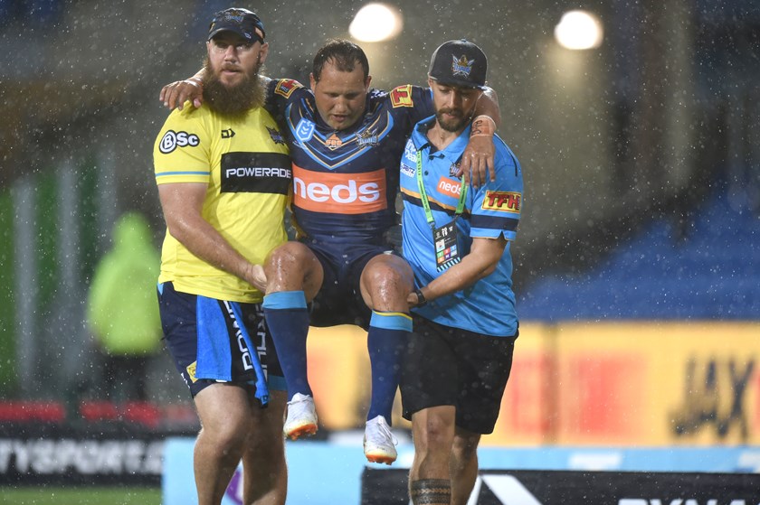 Tyrone Roberts leaves the field injured in round one.