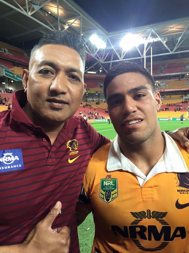 Josh and Joe Ofahengaue pictured after a Broncos game. 