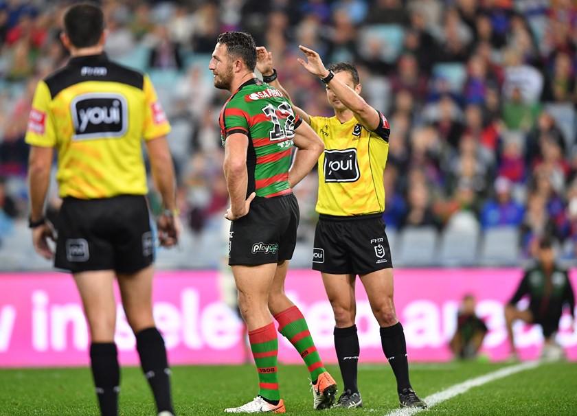 Sam Burgess is sin-binned.