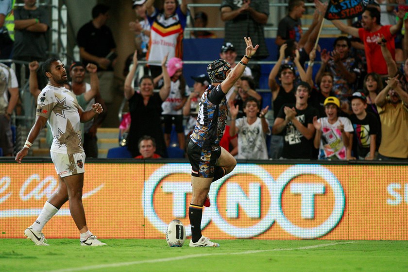 Indigenous All Star Jamie Soward celebrates in style in 2010.