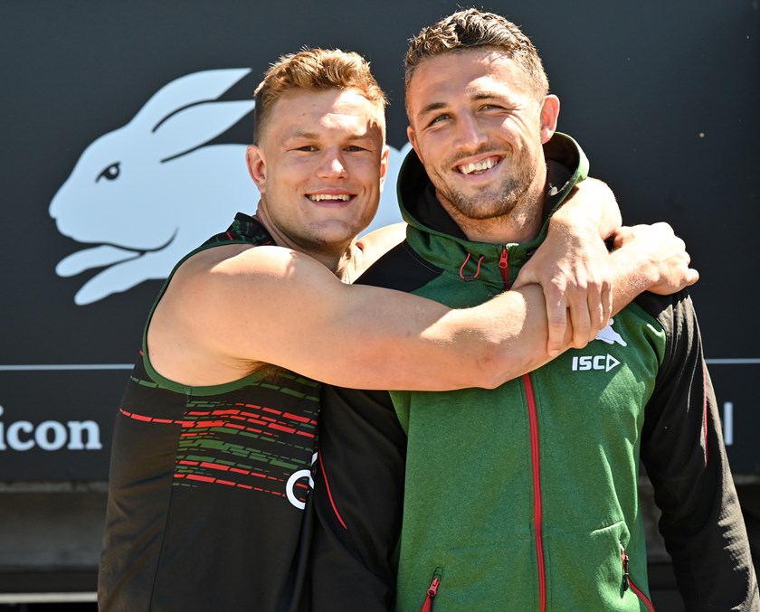 Rabbitohs forwards, and travel buddies, Liam Knight and Sam Burgess.