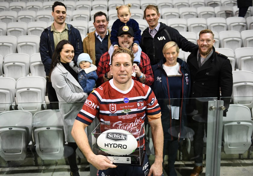 Mitch Aubusson with close family and friends after his 300th game for the Roosters.