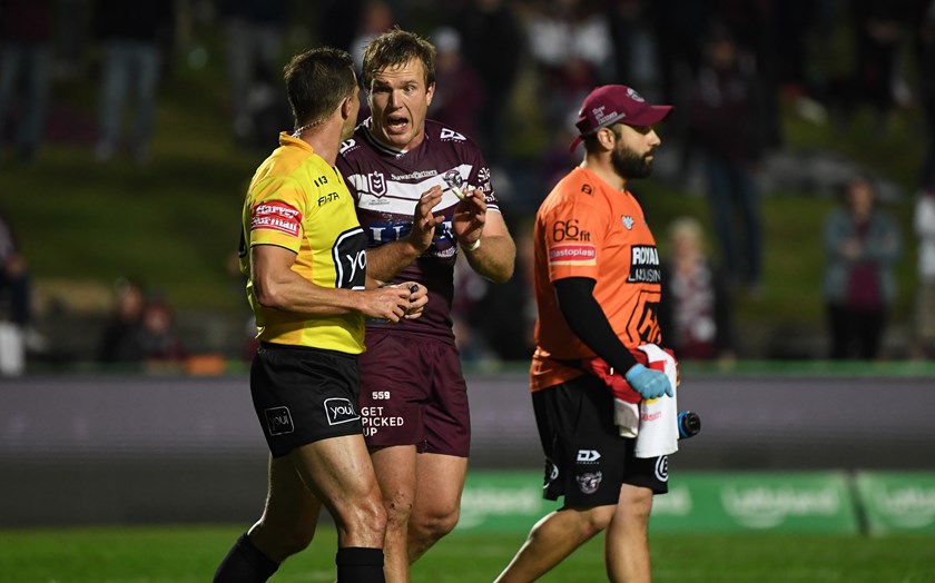 Jake Trbojevic remonstrates with referee Grant Atkins.