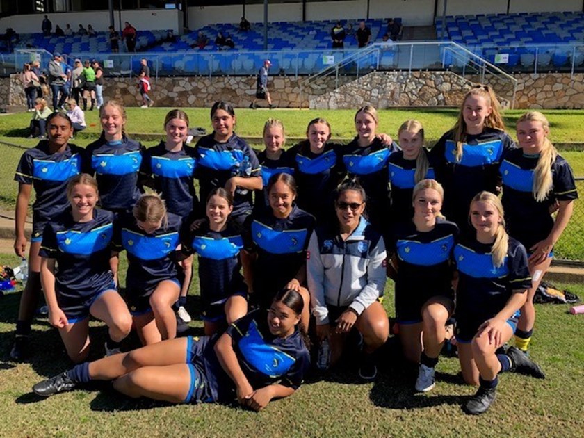 The South Coast team at the CHS trials with NRLW star Simaima Taufa.