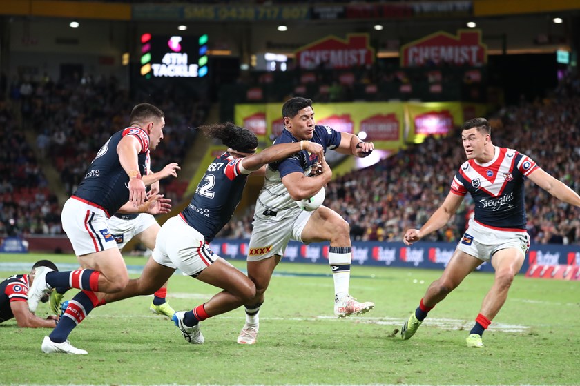 Jason Taumalolo on the charge against the Roosters.