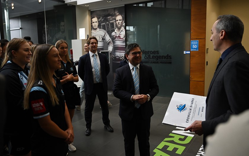 Sharks CEO Dino Mezzatesta with NRL Chief Executive Andrew Abdo at Rugby League Central