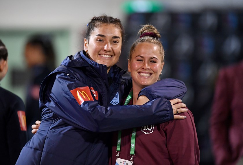 Olivia Kernick with Roosters teammate Keilee Joseph.