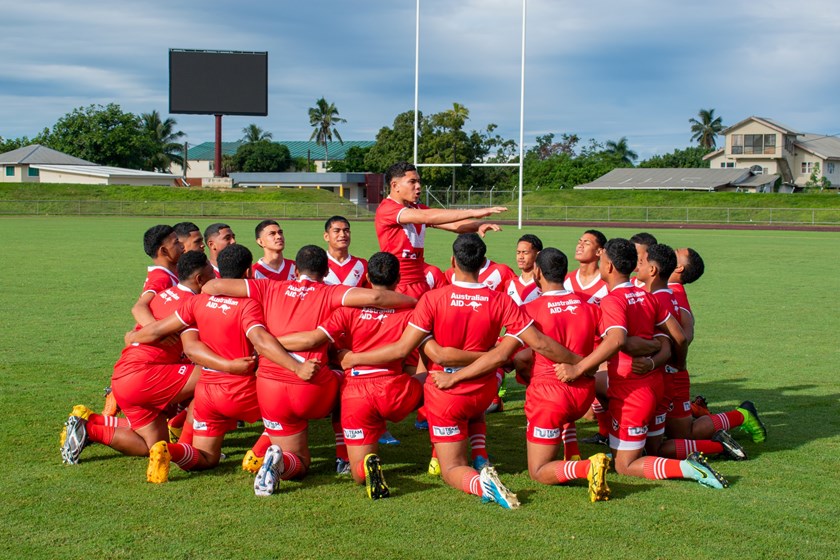 Tonga U16s Schoolboys team practice the sipi tau 