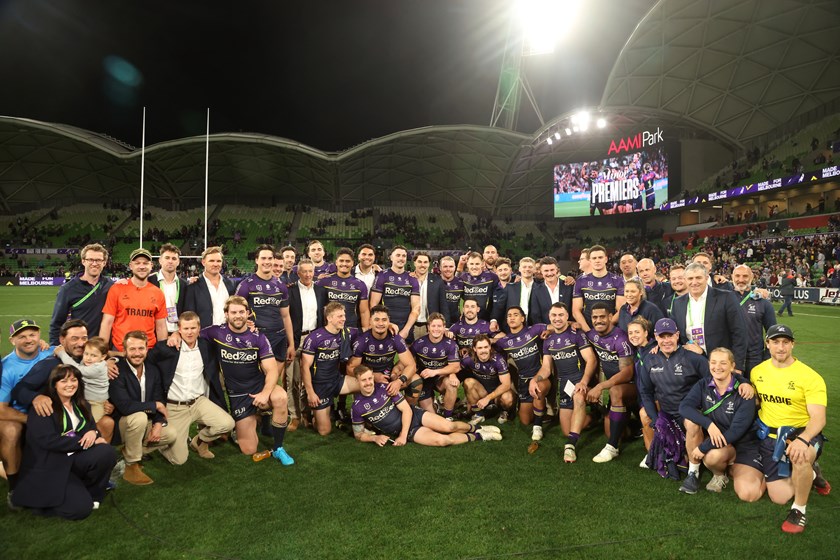 The Storm celebrate their sixth minor premiership win in 14 years.