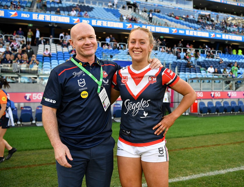 John and Jasmin Strange are striving to win a premiership together at the Roosters.