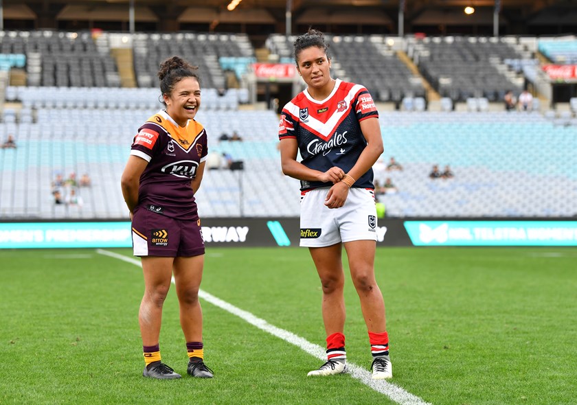 Zahara Temara with sister Chante in 2020 after a match between the Broncos and Roosters in the NRLW.