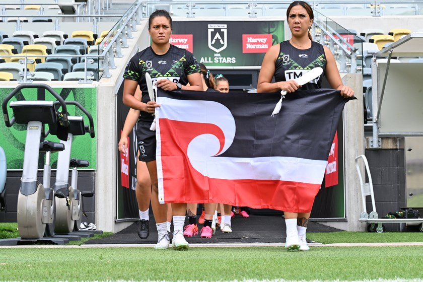 Zahara Temara and Shannon Mato at the captain's run for the Maori All Stars team in 2024.