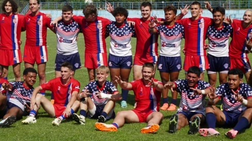 USA and Serbian players after the Young Hawks' historic win in Belgrade.